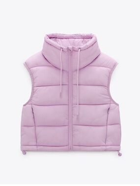 Zara Cropped Light Pink Puffer Vest - Small